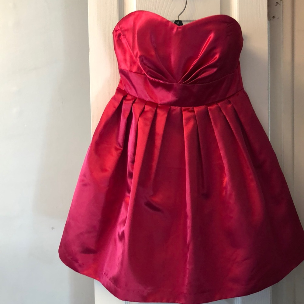 Strapless hot pink taffeta cocktail dress
